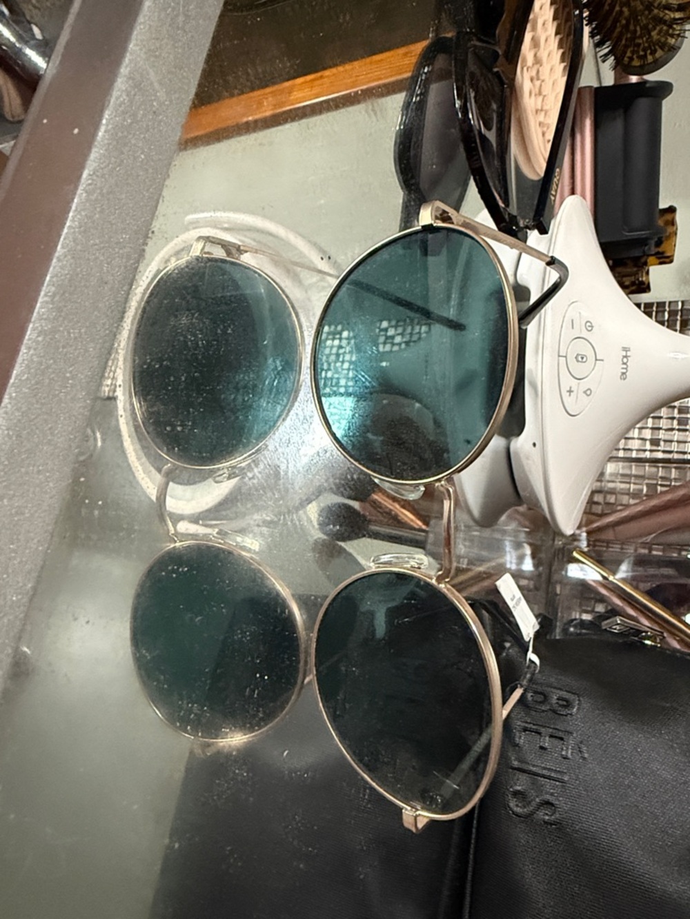 Round Metal Frame Sunglasses with Teal Lenses